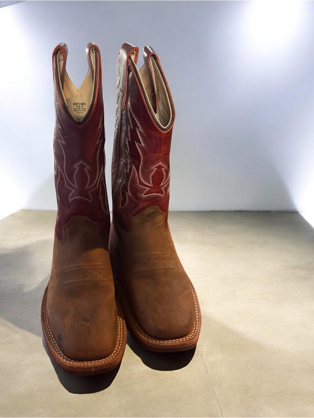 Men's Two-Tone Brown and Red Western Work Boots